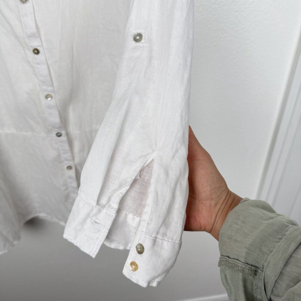 TAHARI Women's Rolled Sleeve White Linen Beach Shirt 1X - Picture 6 of 6